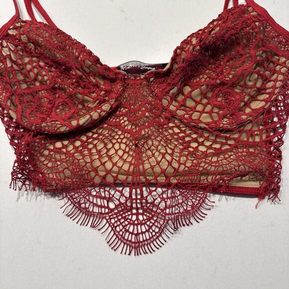 For Love & Lemons Skivvies Size XS Red Nude Underwire Bralette Bra Festival READ - Picture 2 of 8
